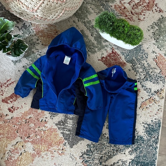 Vintage Okie Dokie 2-Piece Snowsuit Set 24 M Baby Toddler Boy Blue Neon Green